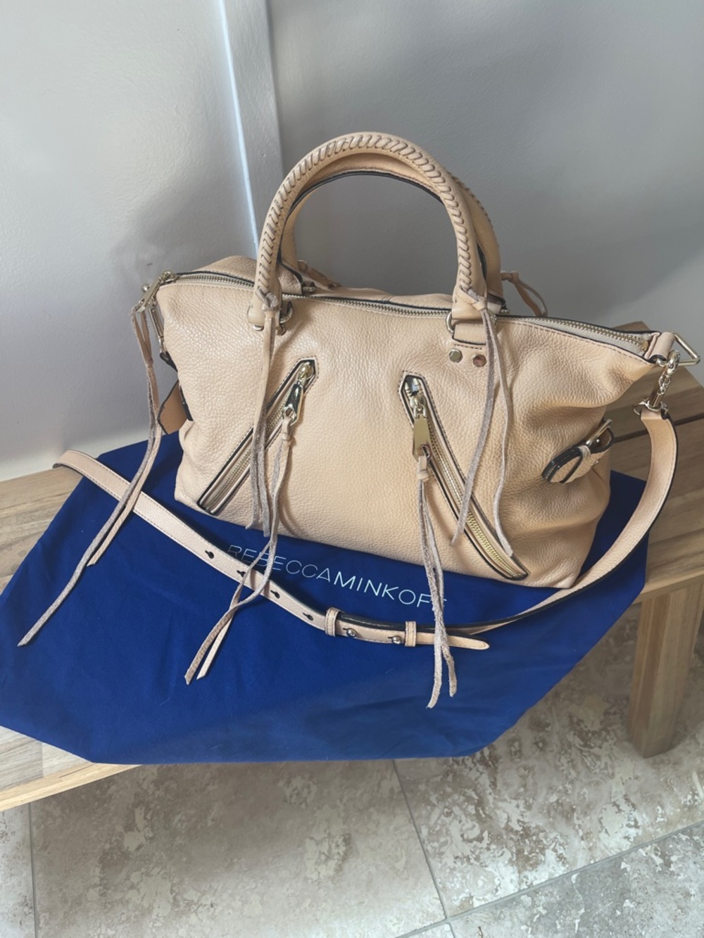 Rebecca Minkoff Moto Leather Satchel in Nude